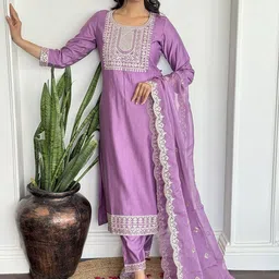 SRILICA Women Floral Embroidered Kurta with Trousers & Dupatta-picture-22