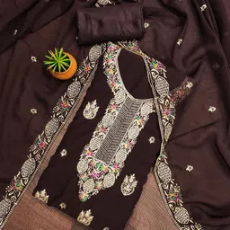 Panzora Floral Embroidered Thread Work Soft Georgette Unstitched Dress Material-picture-3