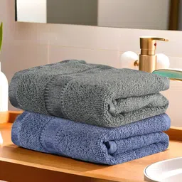 Kuber Industries Blue & Grey 2 Pcs Cotton Highly Absorbent 225 GSM Face Towel-86