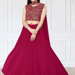 Happy Design Geometric Embroidered Lehenga With Choli & Dupatta-picture-0