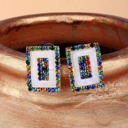 StyleCast Gold-Plated Rhinestone Studded Square Studs-image-49