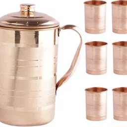 Pure Copper Jug with 6 Glasses - Drinkware Set Jug Glass Set-picture-2