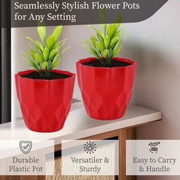 Kuber Industries Red 2 Pieces Barfi Pattern Flower Pots for Garden image 3