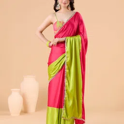 all about you Colourblocked Mirror Work Pure Georgette Saree-picture-30