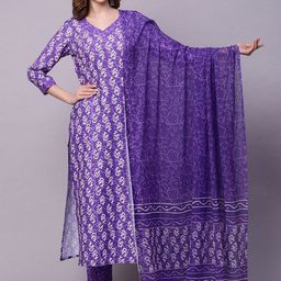 GoSriKi Women Floral Printed Regular Kurta with Trousers & With Dupatta-16