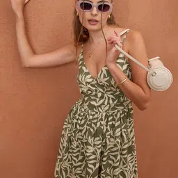 CORSICA Floral Print Smocked Plunge Neck Fit & Flare Dress-10