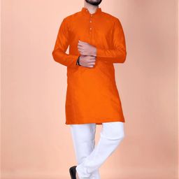 Men Solid Straight Kurta (Orange)-image-56
