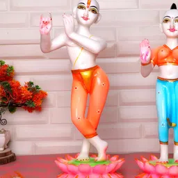 GW CREATIONS Orange & Blue Radha Krishna Exquisite Marble Religious Idol Showpiece-image-80