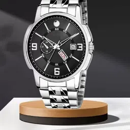 SZN Men Patterned Dial & Stainless Steel Straps Analogue Watch Double window BlackSZN-32