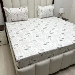Pure Decor Mansion White & Brown Printed Pure Cotton 240TC King Bedsheet Set 2.74m x 2.74m-image-85