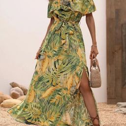HERE&NOW Tropical Print Off-Shoulder Maxi Dress-image-56
