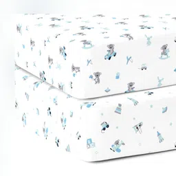 The White Cradle Blue & White Cartoon Characters Printed Cotton Fitted 120 TC 2 Crib Sheet-picture-26