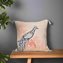 SANSKRUTIHOMES Beige & Peach-Coloured Embroidered Square Cushion Covers-5