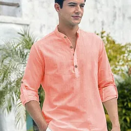 Yugnik Men Mandarin Collar Roll-Up Sleeves Kurta-picture-16