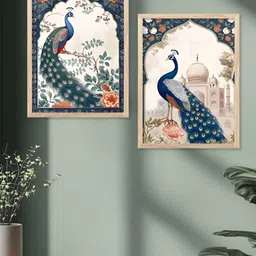 Kotart Brown & Blue 2 Piece Wood Birds and Animals Wall Paintings-picture-21