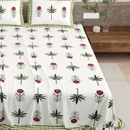 BELLA CASA Off White & Magenta Printed 210 TC Cotton King Bedsheet Set 2.20 m x 2.74 m-3