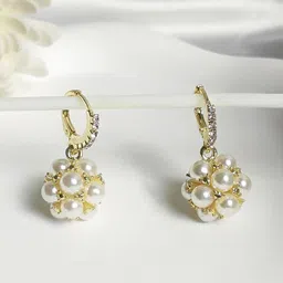 DIVASTRI Gold-Plated American Diamonds Studded And Pearls Beaded Circular Hoop Earrings-37