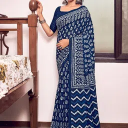 FASHION STROM Ethnic Motifs Printed Pure Cotton Bagru Saree-picture-56