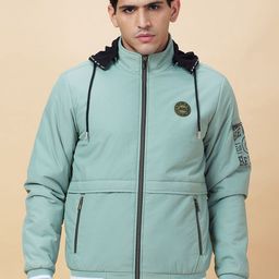 Being Human Men Green Mock Collar Long Sleeves Bomber with Embroidered Jacket-image-80