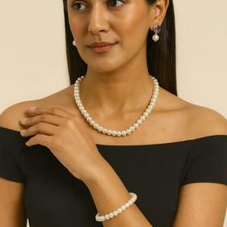 VANSHIKA JEWELS Pearl Necklace Earring & Bracelet Set-image-1