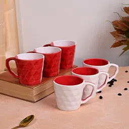 Storepedia Red & White Handcrafted Solid Ceramic Matte Cups Set of Cups and Mugs-6