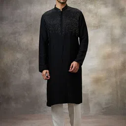 Rivaar By Rocky Star Embroidered Beads & Stones Mandarin Collar Straight Kurta & Trousers-image-54