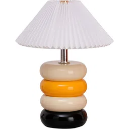 UMAI White & Yellow Textured Ceramic Triangle Table Lamp image 2