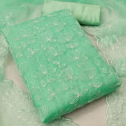 HERE&NOW Embroidered Thread Work Organza Unstitched Dress Material-image-21