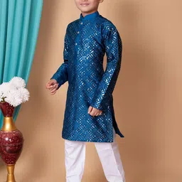 Cae Boys Embroidered Regular Sequinned Dupion Silk Kurta with Pyjamas image 4