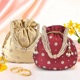Kuber Industries Set of 2 Embroidered Potli Bags-45