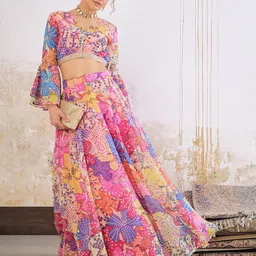Shae by SASSAFRAS Floral Printed Ready to Wear Lehenga & Blouse-image-25