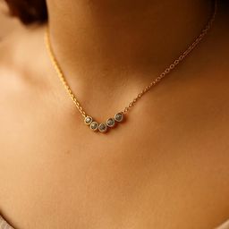 RaasRani Gold-Plated V Studded Pendant Stainless Steel Necklace-26