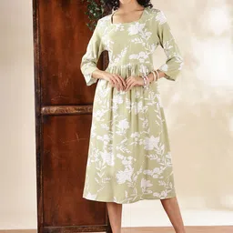 Anouk Floral Print Fit & Flare Midi Dress-image-9