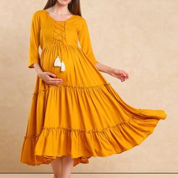 Aanyor Women Maternity Fit & Flare Maxi Dress-image-17