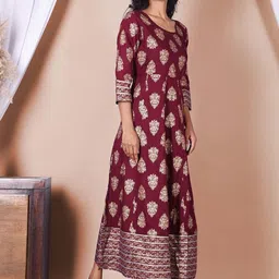 Indiwest Ethnic Motif Printed Rayon A-Line Kurta image 5