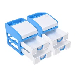 Kuber Industries White & Blue 2 Pieces Reusable Desk Organisers-47