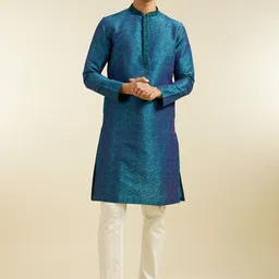 Diwas by Manyavar Floral Embroidered Mandarin Collar Sequinned Art Silk Straight Kurta-image-92