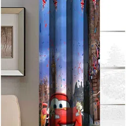 Aura Blue & Red Toy Car Printed Light Blocking Window Curtain-22
