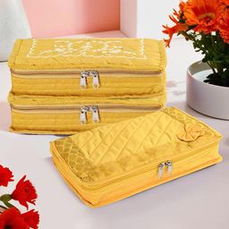 Kuber Industries Yellow 3 Pieces Self Design Jewellery Organisers-36