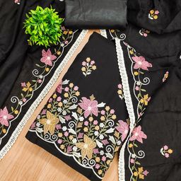 LeeliPeeri Designer Floral Embroidered Thread Work Cotton Silk Unstitched Dress Material-image-46