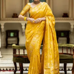 DHRUVIL IMPEX Woven Design Silk Banarasi Saree With Blouse Piece-picture-42