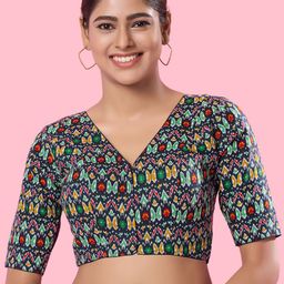 VAMAS - THE DESIGNER BLOUSES V-Neck Padded Saree Blouse-image-8