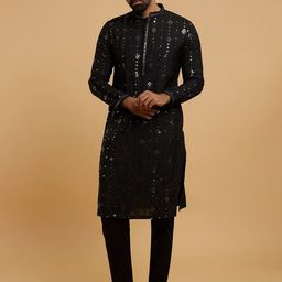 Twamev Men Embroidered Regular Sequinned Kurta with Pyjamas image 4