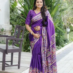 ZIBLON Ethnic Motifs Printed Zari Pashmina Silk Mysore Silk Saree with Blouse Piece-image-26