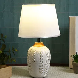 TAYHAA White Textured Ceramic Traditional Frusturical Shaped Table Lamp-18