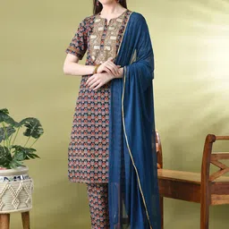 KALINI Women Ethnic Motifs Printed Regular Pure Cotton Kurta with Palazzos & With Dupatta-image-38