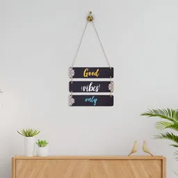 Kuber Industries Black & Yellow Printed Wooden Wall Hanging Decor-75