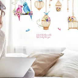 INDIAN ROYALS Blue & Pink Birds Printed Self-Adhesive & Durable Wall Sticker-image-77