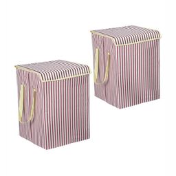 Aura 2Pcs White & Maroon Striped Foldable Laundry Bags With Lid 75 L Each-18