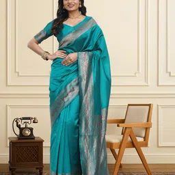 House of Pataudi Woven Design Saree With Blouse Piece-image-64